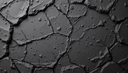 Fototapeta premium Textured Black Cracked Surface with Water Droplets Against a Dark Background