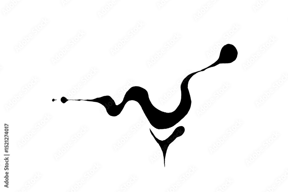 Poster abstract black ink splash on transparency background, featuring dynamic, fluid shape with splatters 