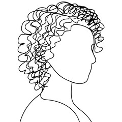 Stylish curly hair person profile. Line art drawing of person with curly hair, simple and elegant design. This single line art illustration is perfect for beauty salon logo or fashion magazine.
