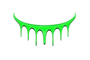 Vibrant green slime drips in curved, smile like shape against transparency background, creating playful and eerie effect. glossy texture and bright color add dynamic, eye catching element