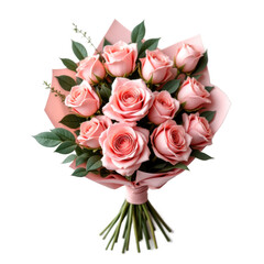 Fototapeta premium Pastel Pink Rose Bouquet on Transparent Background