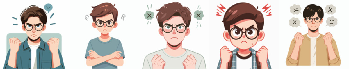 vector man with glasses angry expression