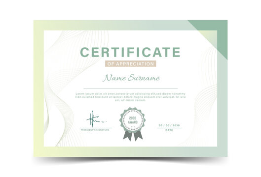 Minimalist certificate template. soft color. wave line . simple design,achievement background.Vector illustration.