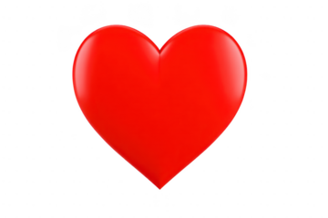 Vibrant red heart symbol with glossy finish, representing love and affection. heart is centered on transparency background, emphasizing its bold color and smooth texture