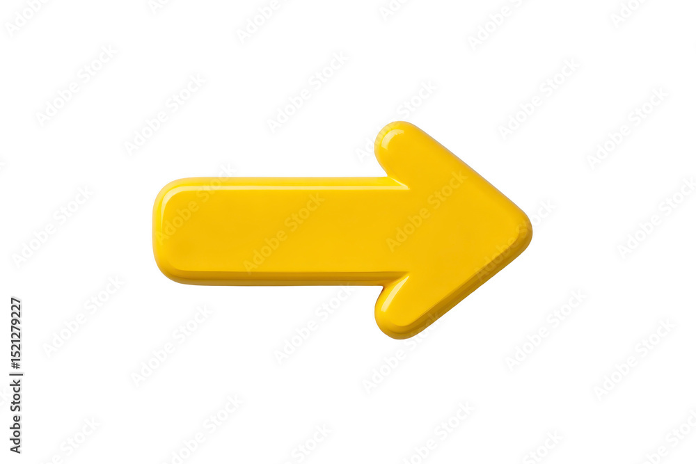 Aufkleber bright yellow 3d arrow pointing to right on plain background, symbolizing direction or movement. arr