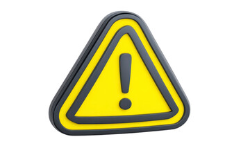 3D rendered yellow and black triangular warning sign with exclamation mark in center, symbolizing caution or alert. design is simple and bold, emphasizing importance of message