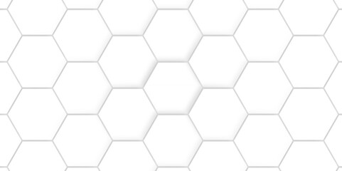 Abstract pattern with hexagonal white and gray technology line paper background. Hexagonal grid tile and mosaic structure mess cell. white and gray hexagon honeycomb geometric copy space.