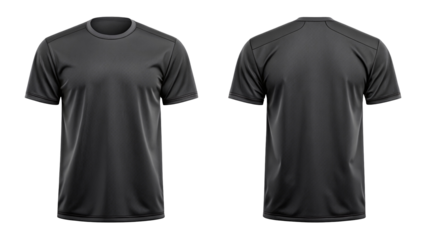 A front and back view of a gray t shirt isolated on a black background in a studio setting shot well