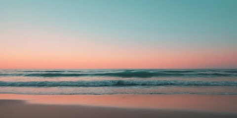 Serene Sunset Over Calm Ocean Waves with Beautiful Pastel Colors and Tranquil Beach Scene at Dusk