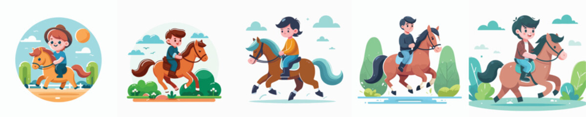 boy riding horse character vector