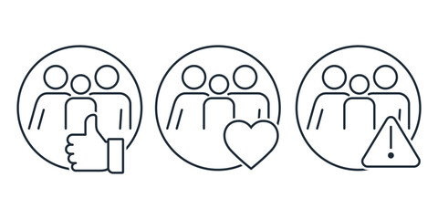 Family review, impressions, response.Vector linear icons isolated on white background.