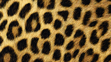 Detailed view of a leopard's fur showcasing striking black rosettes on a golden background. Animal texture concept