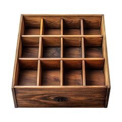 Isolated Wooden Drawer with Dividers on Clean for Furniture and Home Organization, isolated on fully transparent png background