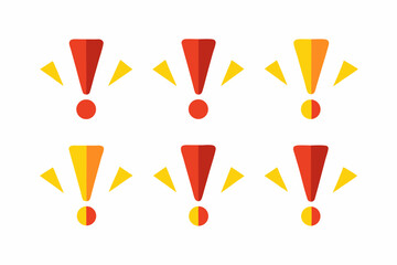 Set of Exclamation Mark Icons with Variations Six exclamation mark icons red and yellow radiating triangular elements exclamation mark icon icons warning alert attention notification
