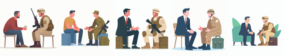 vector of young man talking to soldier