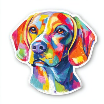 Naklejki colorful cute dog sticker with floppy ears, glossy surface, isolated on white background