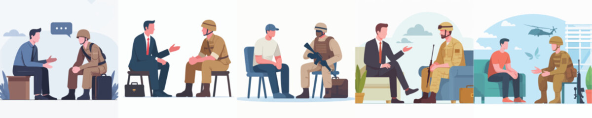 vector of young man talking to soldier