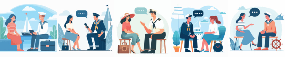 vector woman talking to sailor