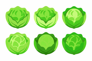 Collection of Colorful Cabbage Illustrations Six vibrant green cabbage illustrations displayed grid pattern cabbage vegetables food illustration green healthy fresh plant produce icon design image