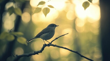 A bird sits on a branch in the forest. Generative Ai