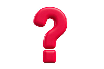Red 3D question mark symbol stands out against transparent background, conveying curiosity and inquiry. bold design and vibrant color make it ideal for use in educational or informational contexts