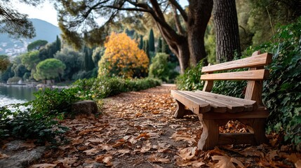 Obraz premium Autumn park bench peaceful scenery