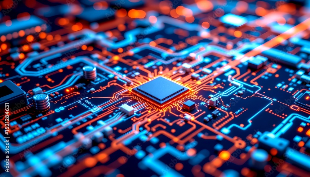 Aufkleber An image of a computer chip, showing intricate detail and vibrant glowing lines. The central processor unit is highlighted, symbolizing advanced technology and digital innovation