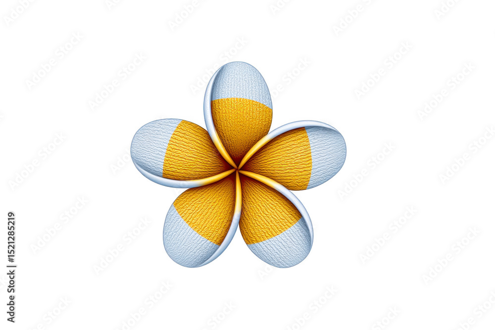 Poster digitally created abstract flower with five petals, each featuring textured pattern in white and yel