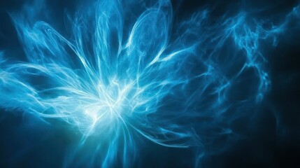 Abstract design with swirling, luminous blue forms.