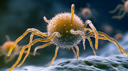 Visual representation of a virus cell infection under microscope medical illustration render artwork