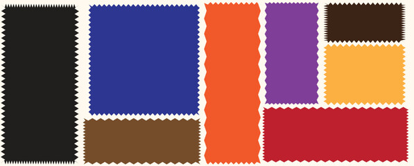 Color rectangle frames with wiggly borders. Geometric shapes with scallop and zigzag edges set. Silhouette stickers circle, square, oval and rectangle labels. Rectangle shape frame with zigzag edge