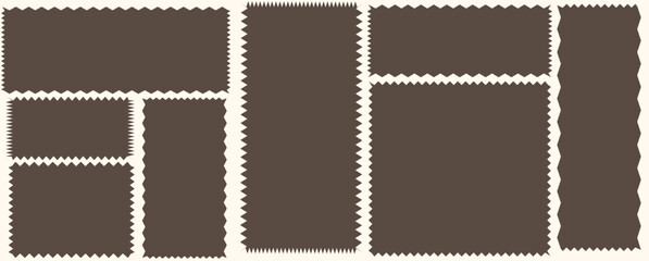 Red silhouette scalloped frames. Geometric shapes stickers with zigzag wavy edge. Set of frames with zigzag edge, scallop edge shape. red color frames