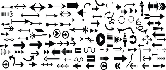 Collection hand drawn arrows. Set simple arrows isolated on white background. Arrow mark icons. Arrow paint -  vector stock.