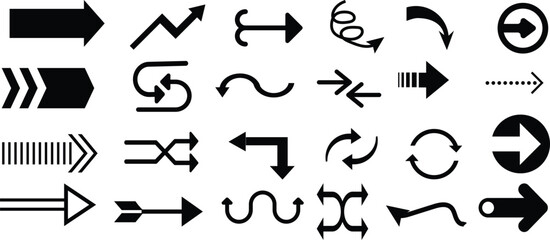 Set of black grunge hand drawn arrows isolated on white. Vector -EPS 10