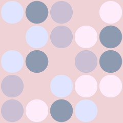 A patterned design featuring soft, varying shades of blue and lavender circles on a light pink background.