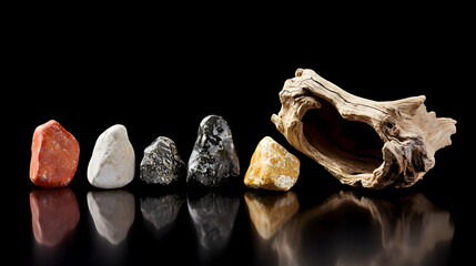 Colorful Stones And Driftwood Display