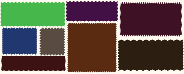 Rectangle shape frame with zigzag edge. Color rectangle frames with wiggly borders. Geometric shapes with scallop and zigzag edges set. Silhouette stickers circle, square
