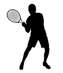 Man tennis player, silhouette isolated. Lawn tennis sport. Vector illustration