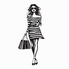Stylish Woman Carrying Shopping Bags image vector isolated on white background.