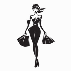 Fashionable Female Carrying Shopping Bags image vector isolated on white background.