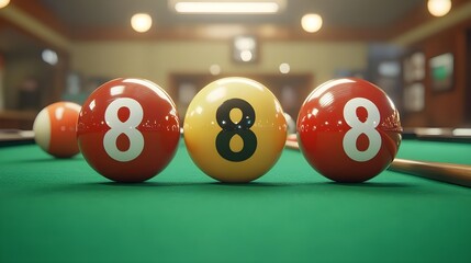 Eight Ball on Pool Table Ready for the Break Close Up Shot of Billiards Game