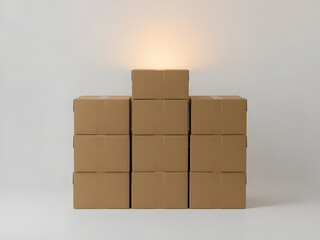 Stacking Boxes of Opportunity: A precisely arranged formation of sturdy cardboard boxes, symbolizing concepts like logistics, delivery, storage, and the organized handling of parcels. 