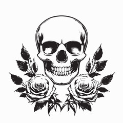 Head Skull and Roses image vector Illustration on white background.