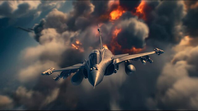 Fighter Jet Flying Through Explosions in Air Combat