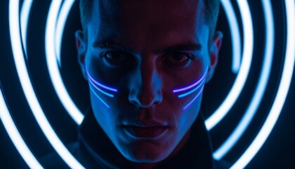 Anonymous Front-Facing Male with Airbrushed Skin and Bold Color Accents on Face