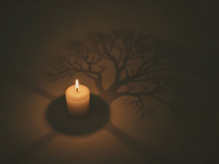 Candlelight Silhouette: A singular candle casts a stunning shadow on the wall, creating a peaceful and intriguing ambiance, invoking a sense of serenity and tranquility.