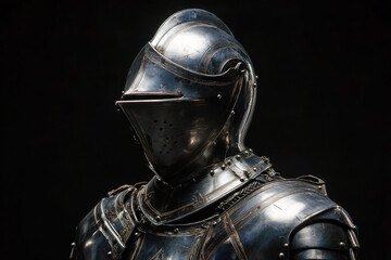 Polished and Helmet Steel Armor on Black.
