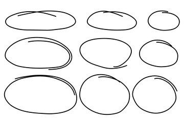 Highlight handdrawn oval sketch frames line set. Hand drawn scribble circle underscore set. Doodle ovals and ellipses line template. Vector illustration oval isolated on white background.