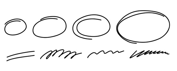 Highlight handdrawn oval sketch frames line set. Hand drawn scribble circle underscore set. Doodle ovals and ellipses line template. Vector illustration oval isolated on white background.