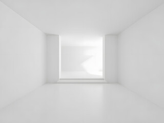 Minimalist Architecture: Clean lines and subtle gradients define an architectural space. A modern hallway with stark white walls leads towards a doorway.